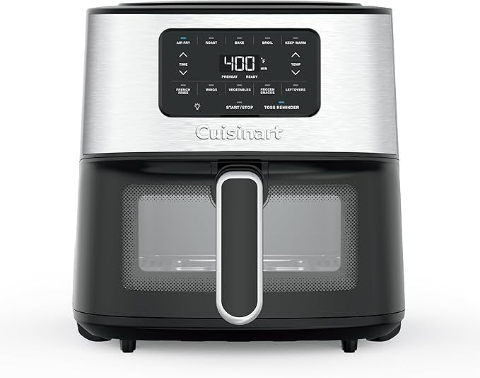 Cuisinart Air Fryer, 6-Quart Basket, 5 Cooking Functions (Roast, Bake, Broil, Air Fry &amp; Keep Warm), 5 Presets, Dishwasher-Safe Parts, AIR-200NAS, Stainless Steel &amp; Bl