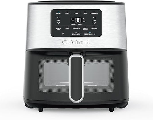 Cuisinart Air Fryer, 6-Quart Basket, 5 Cooking Functions (Roast, Bake, Broil, Air Fry &amp; Keep Warm), 5 Presets, Dishwasher-Safe Parts, AIR-200NAS, Stainless Steel &amp; Bl