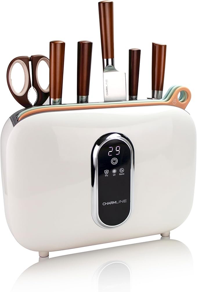 Charmline Smart Cutting Board and Knife Set with Holder, Self-Cleaning &amp; Drying, Space-Saving Kitchen Organizer, Practical Gift for Mom, Housewarming, Birthday &amp; Christmas