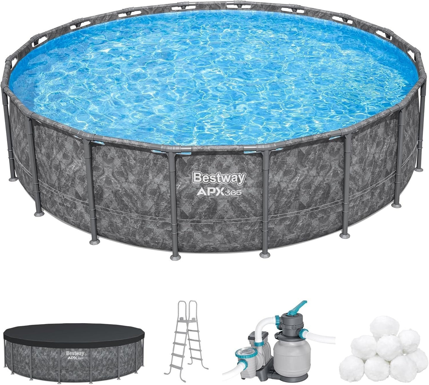 Bestway APX 365 18’x52″ Round Above Ground Swimming Pool Set with Pump &amp; Ladder