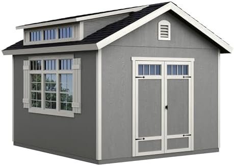Handy Home Products Windemere 10×12 Do-it-Yourself Wooden Storage Shed with Floor, Beige