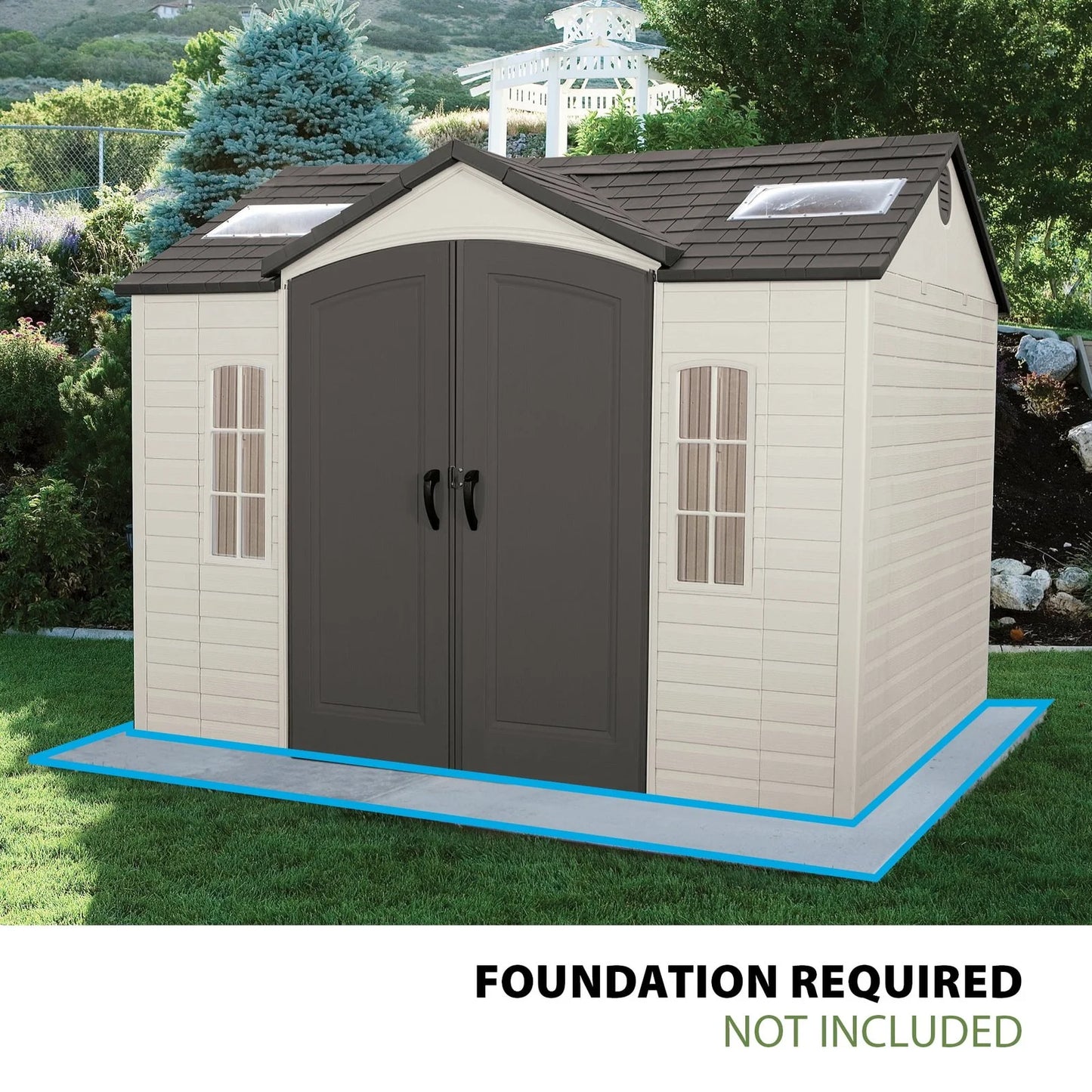 Lifetime Lockable Polyethylene Outdoor Storage Shed, 10′ x 8′, Tan & Brown (60005)