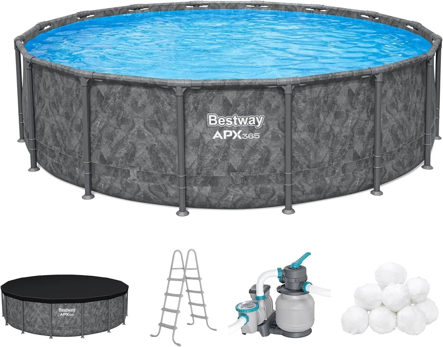 Bestway APX 365 18’x52″ Round Above Ground Swimming Pool Set with Pump & Ladders