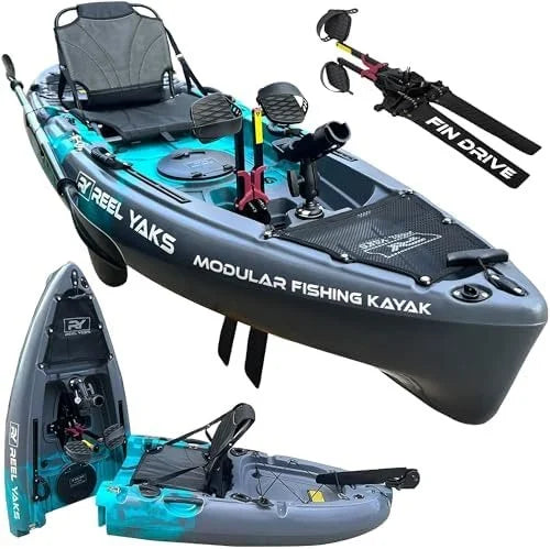 Reel Yaks Raptor Modular Fishing Kayak – 9.5ft Lightweight Sit On Top Kayak for Adults &amp; Youth – Stable &amp; Portable, Ideal Space-Saving Design for Travels – 380lbs Capacity